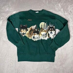 Vintage 90s Signal Sports Alaska Wolves Crewneck Sweatshirt Forest Green Mens M